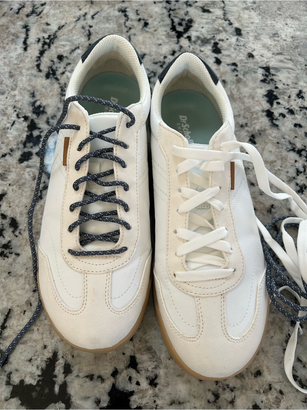Dr. Scholl's Women's White Sneakers with Navy Accent Laces
